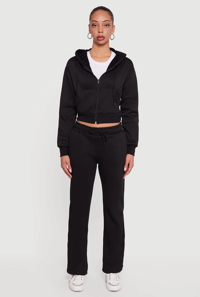 Womens Cropped Zip Front Hooded Sweatshirt, Black, Size S