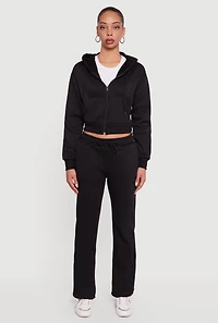 Womens Cropped Zip Front Hooded Sweatshirt, Black, Size S