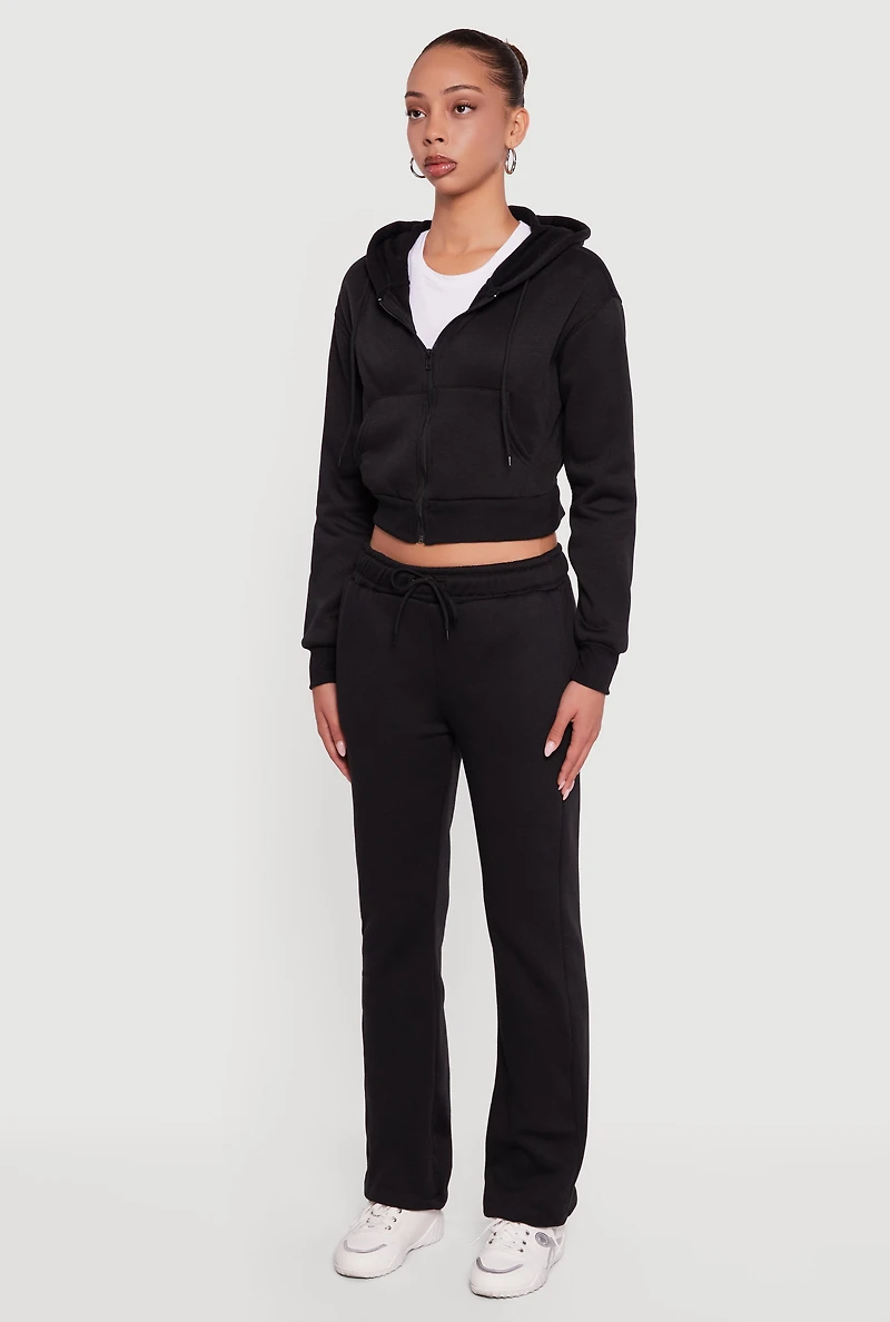 Womens Cropped Zip Front Hooded Sweatshirt, Black, Size S