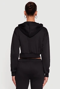 Womens Cropped Zip Front Hooded Sweatshirt, Black, Size S
