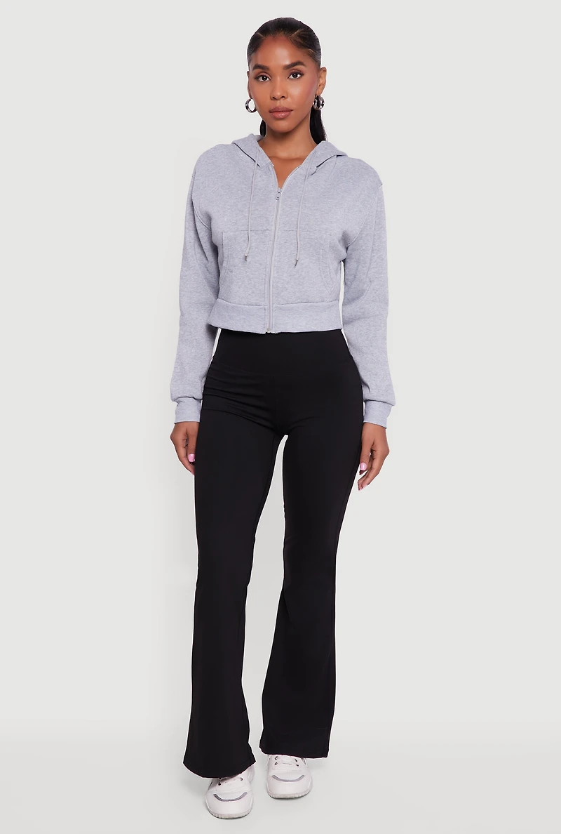 Cropped Zip Front Hooded Sweatshirt