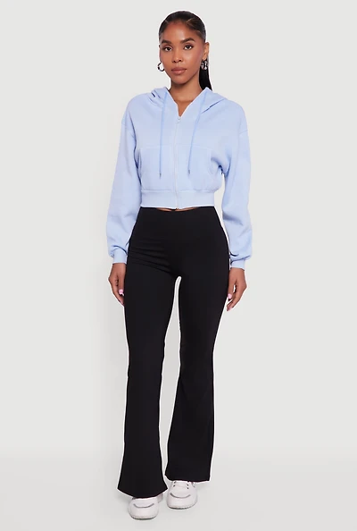 Womens Cropped Zip Front Hooded Sweatshirt, Blue,