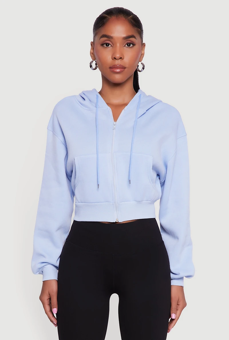 Cropped Zip Front Hooded Sweatshirt