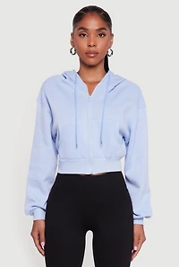 Cropped Zip Front Hooded Sweatshirt
