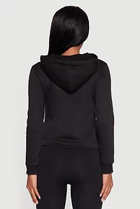 Womens Contrast Zip Front Drawstring Hoodie, Black, Size S