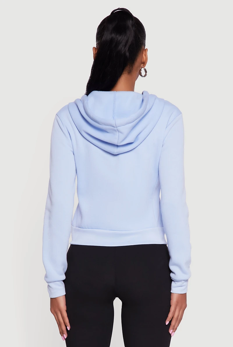 Contrast Zip Front Drawstring Hoodie