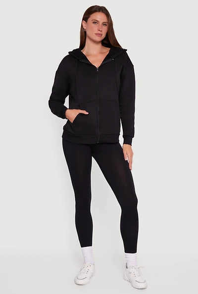 Womens Fleece Lined Hooded Zip Front Sweatshirt, Black, Size XL