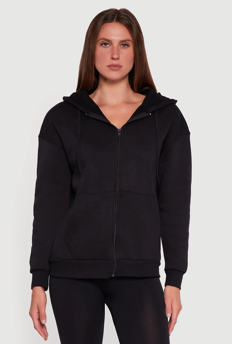 Womens Fleece Lined Hooded Zip Front Sweatshirt, Black, Size XL