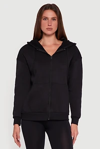 Womens Fleece Lined Hooded Zip Front Sweatshirt, Black, Size XL