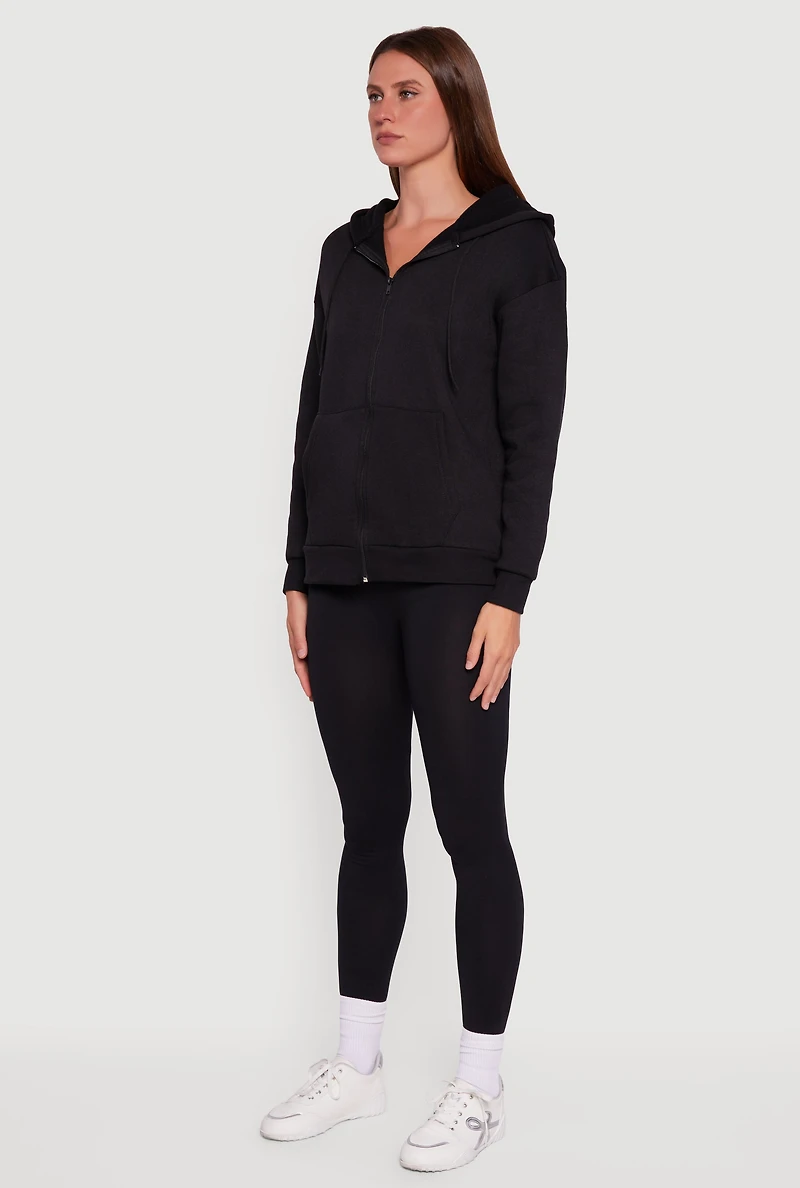 Womens Fleece Lined Hooded Zip Front Sweatshirt, Black, Size XL