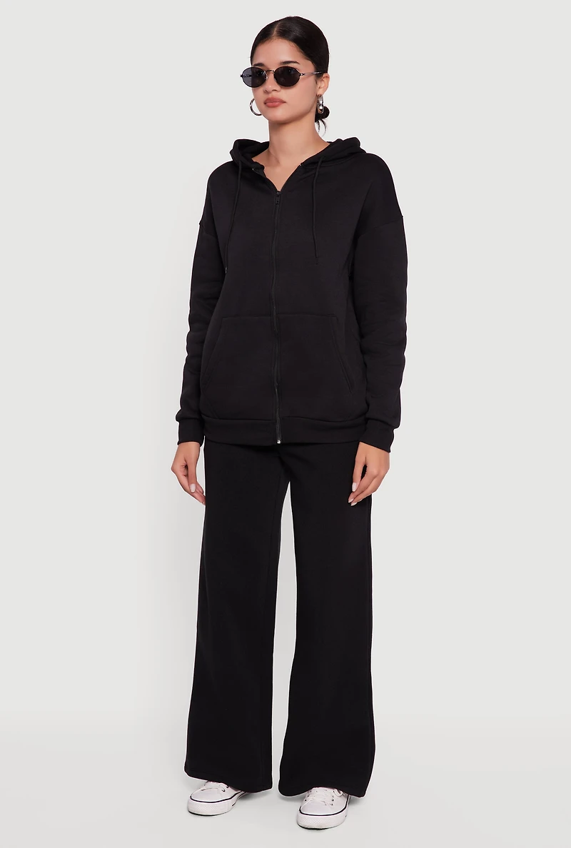Womens Fleece Lined Hooded Zip Front Sweatshirt, Black,
