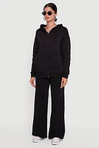 Womens Fleece Lined Hooded Zip Front Sweatshirt, Black,