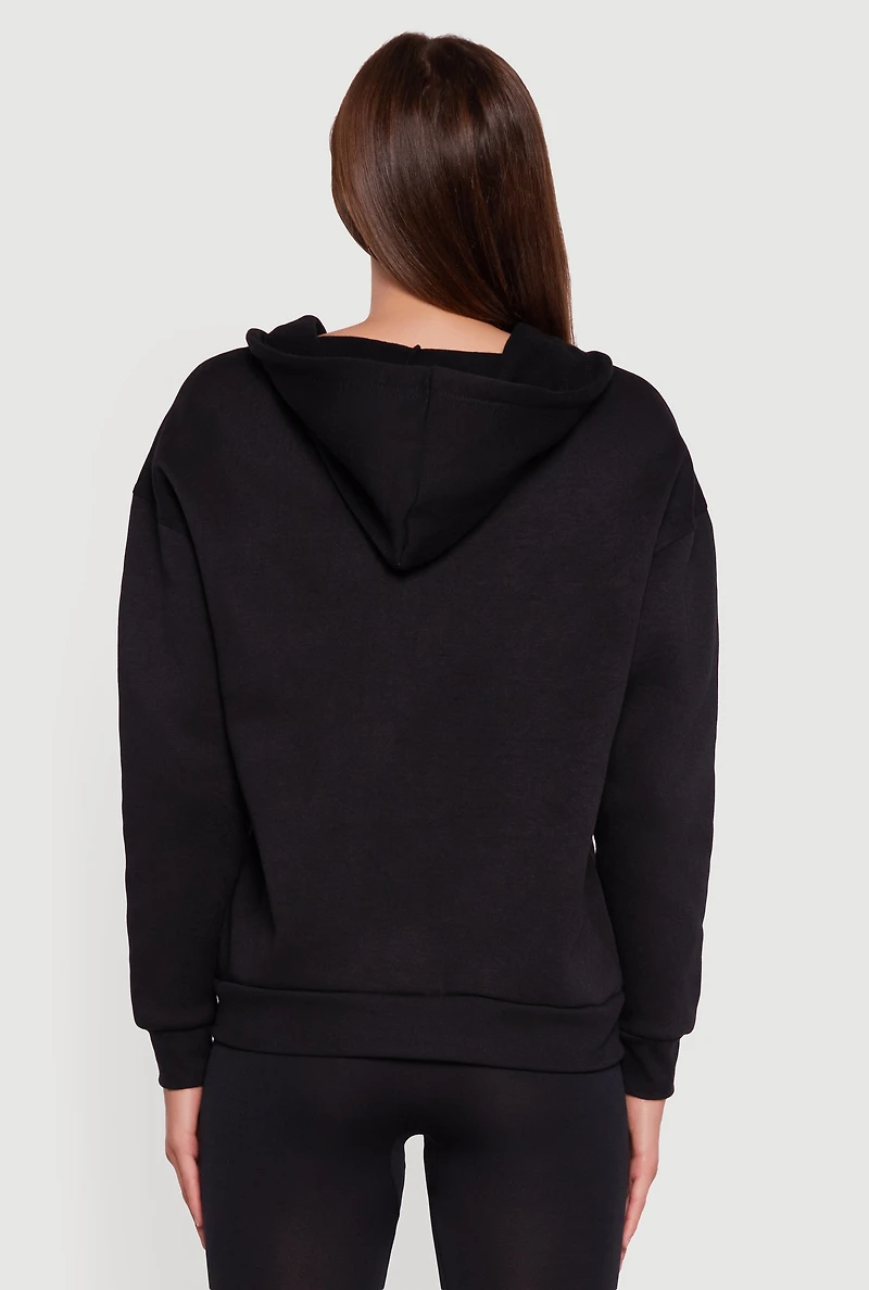Womens Fleece Lined Hooded Zip Front Sweatshirt, Black, Size XL