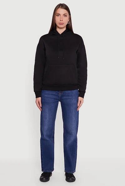 Womens Boxy Kangaroo Pocket Long Sleeve Pullover Hoodie,