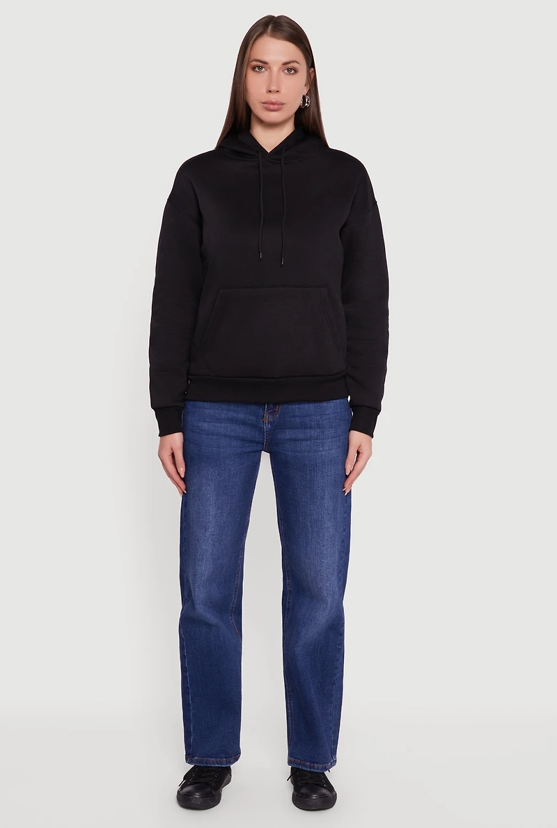 Boxy Kangaroo Pocket Long Sleeve Pullover Hoodie