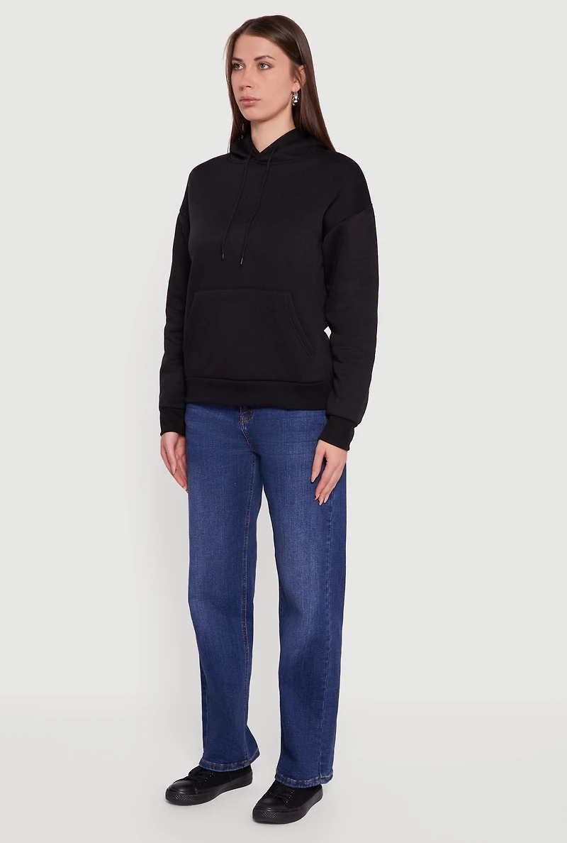 Boxy Kangaroo Pocket Long Sleeve Pullover Hoodie