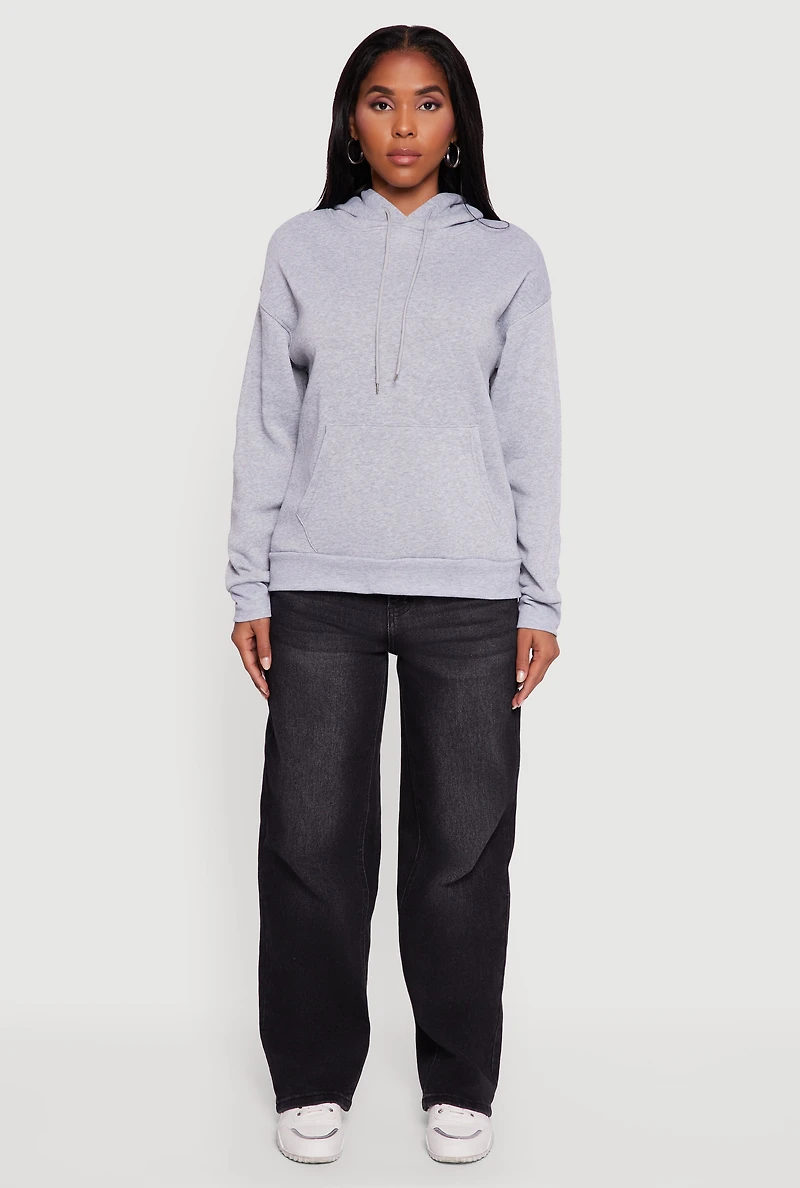 Boxy Kangaroo Pocket Long Sleeve Pullover Hoodie
