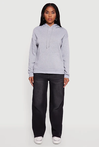Boxy Kangaroo Pocket Long Sleeve Pullover Hoodie