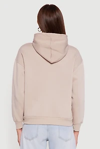 Womens Boxy Kangaroo Pocket Long Sleeve Pullover Hoodie, Beige,