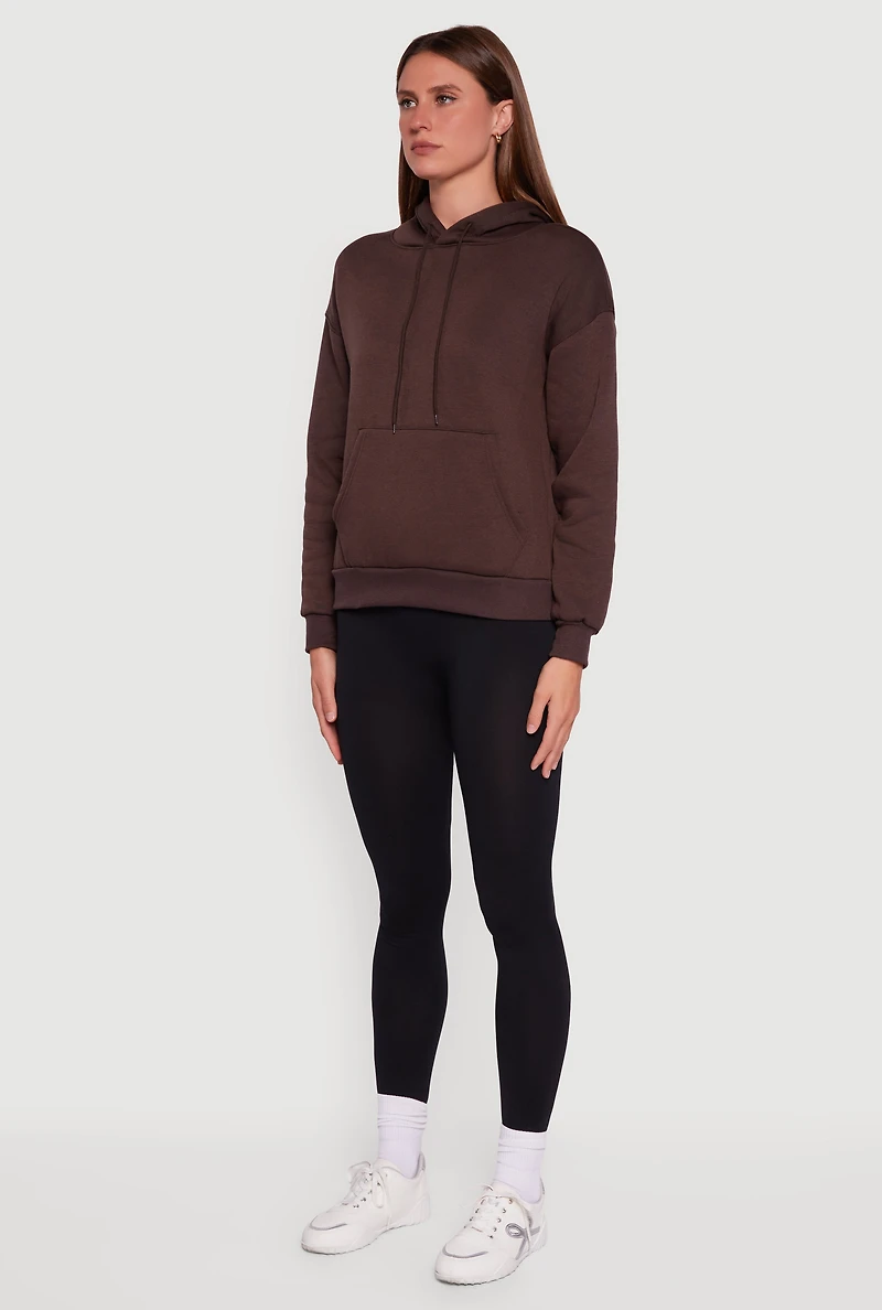 Boxy Kangaroo Pocket Long Sleeve Pullover Hoodie