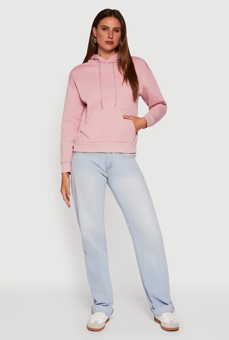 Boxy Kangaroo Pocket Long Sleeve Pullover Hoodie
