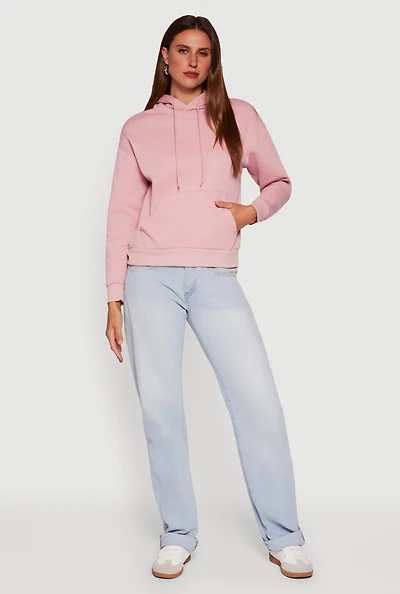 Boxy Kangaroo Pocket Long Sleeve Pullover Hoodie