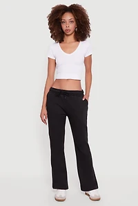Womens Drawstring Waist Slim Bootcut Sweatpants, Black, Size L