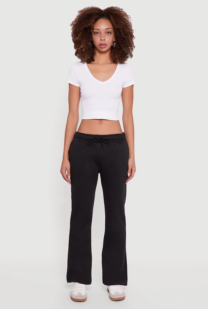 Womens Drawstring Waist Slim Bootcut Sweatpants, Black, Size L