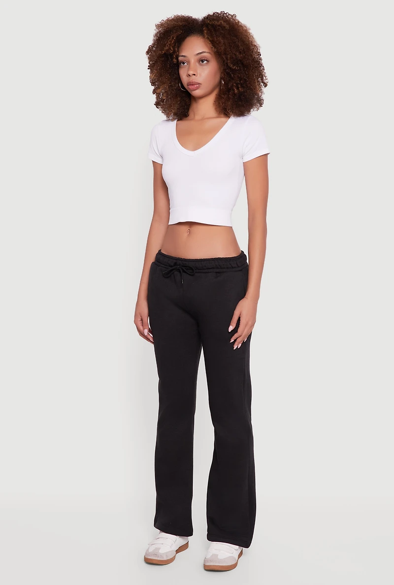 Womens Drawstring Waist Slim Bootcut Sweatpants, Black, Size L