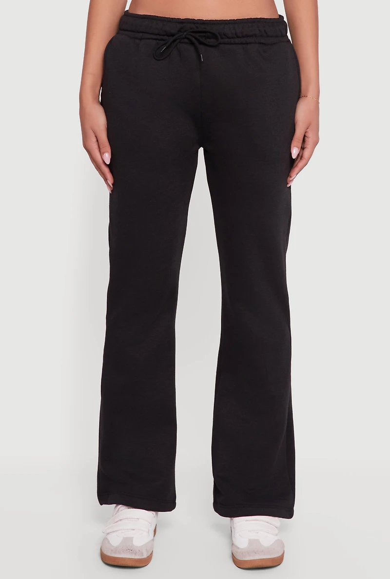 Womens Drawstring Waist Slim Bootcut Sweatpants, Black, Size L
