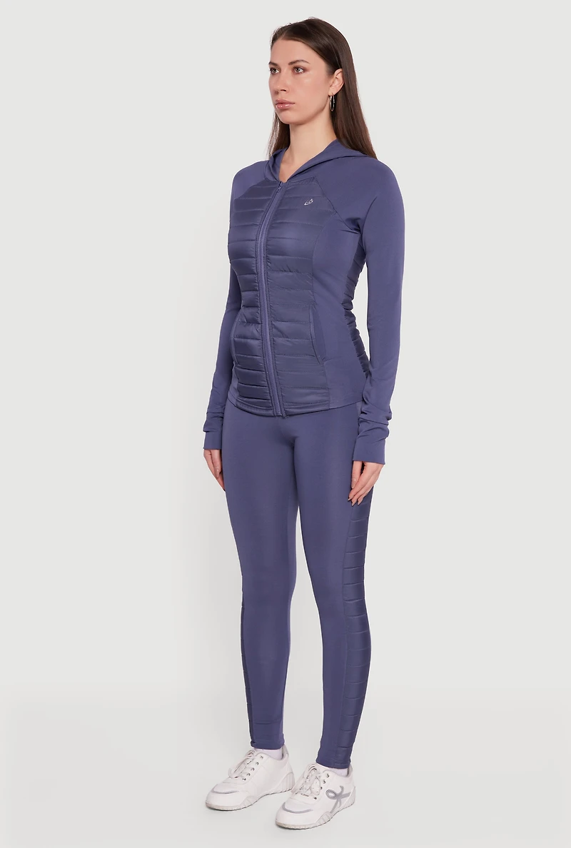 Womens Lightweight Puffer Detail Hooded Active Jacket, Blue, Size L