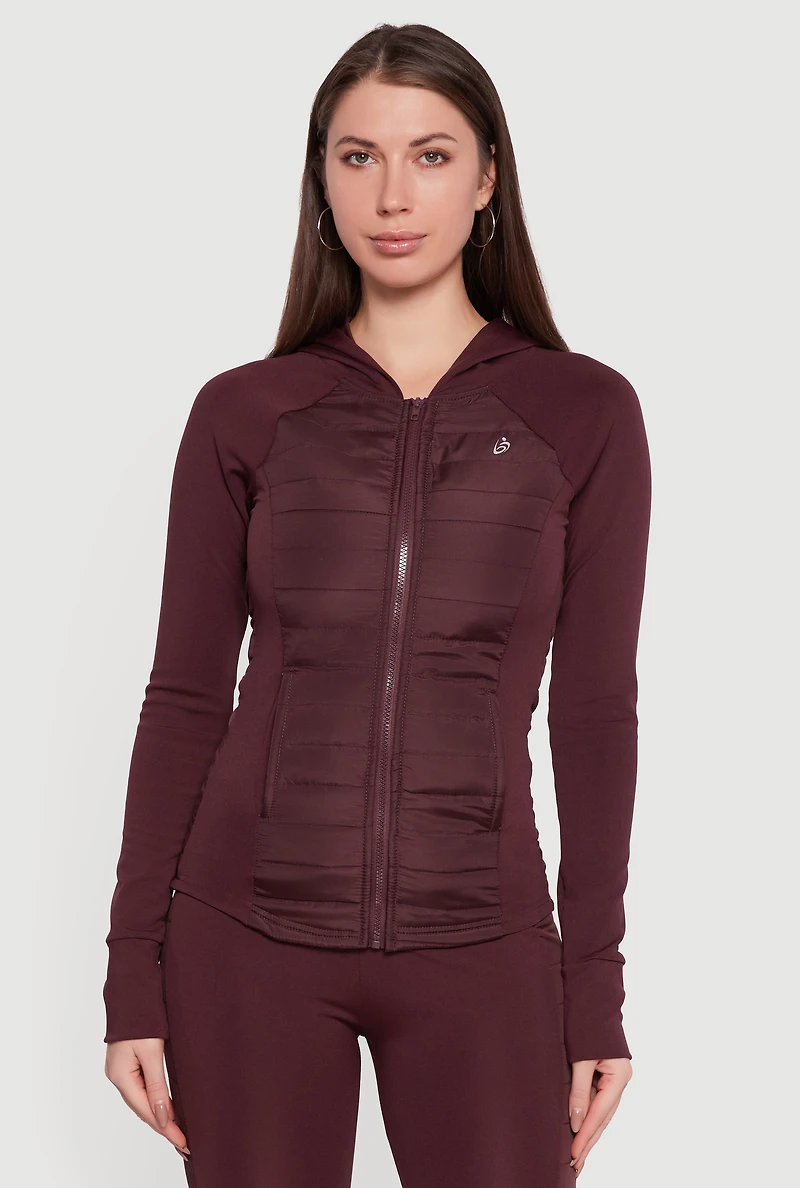 Womens Lightweight Puffer Detail Hooded Active Jacket, Burgundy, Size S