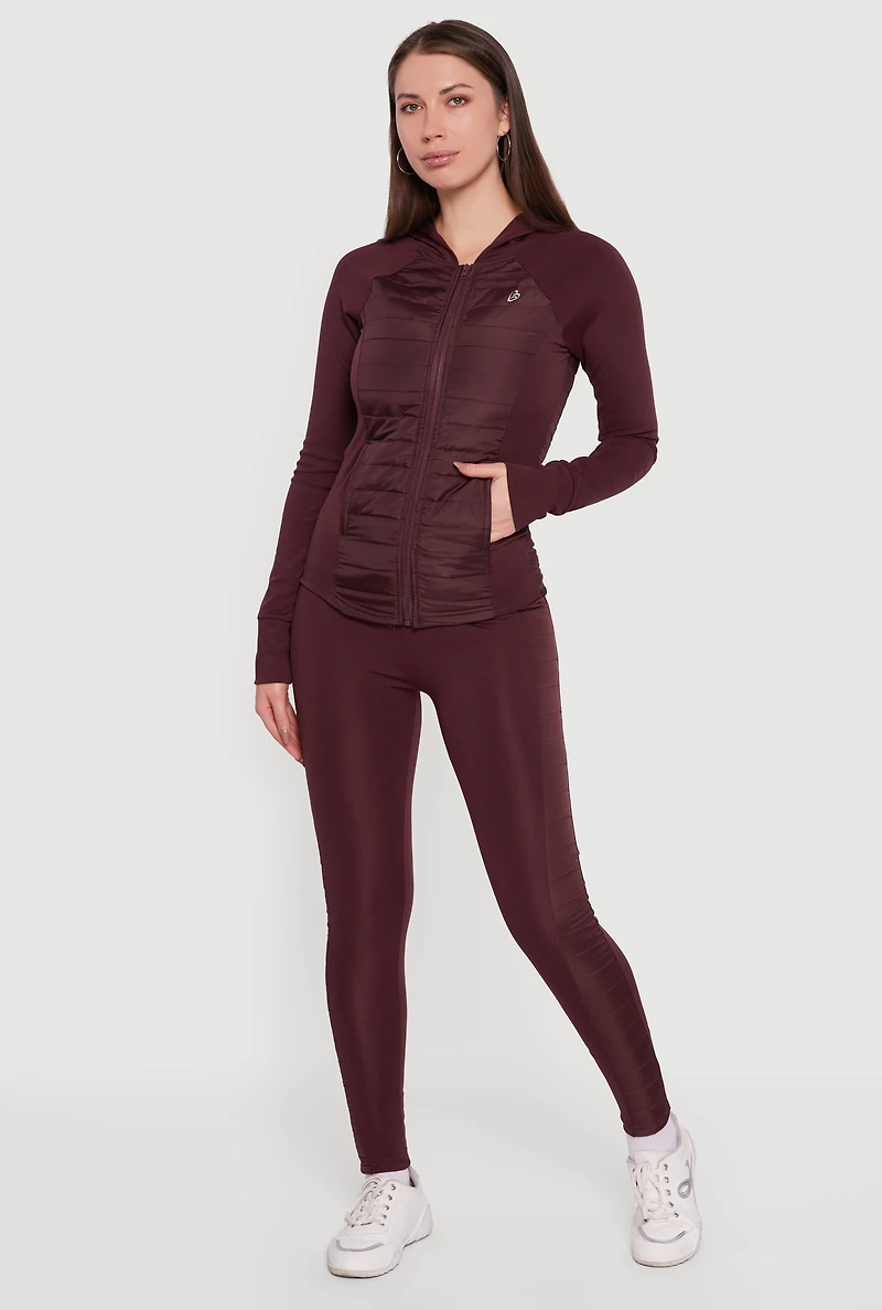 Womens Lightweight Puffer Detail Hooded Active Jacket, Burgundy, Size S