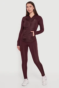 Womens Lightweight Puffer Detail Hooded Active Jacket, Burgundy, Size S