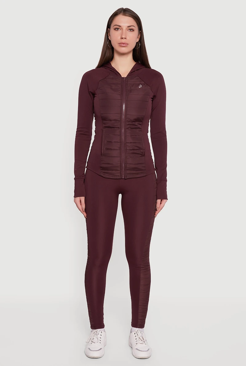 Womens Lightweight Puffer Detail Hooded Active Jacket, Burgundy, Size S