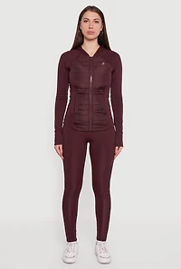 Womens Lightweight Puffer Detail Hooded Active Jacket, Burgundy, Size S