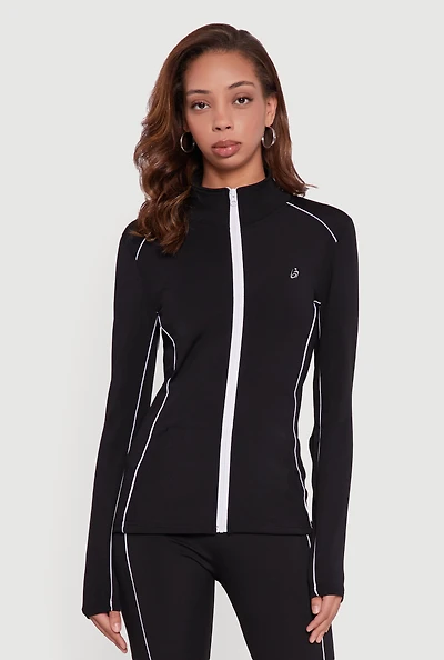 Womens Zip Front Mock Neck Contrast Trim Track Jacket,