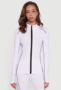 Zip Front Mock Neck Contrast Trim Track Jacket