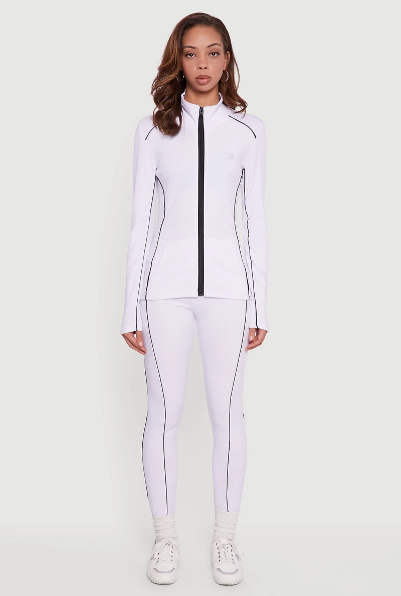 Zip Front Mock Neck Contrast Trim Track Jacket