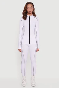 Zip Front Mock Neck Contrast Trim Track Jacket