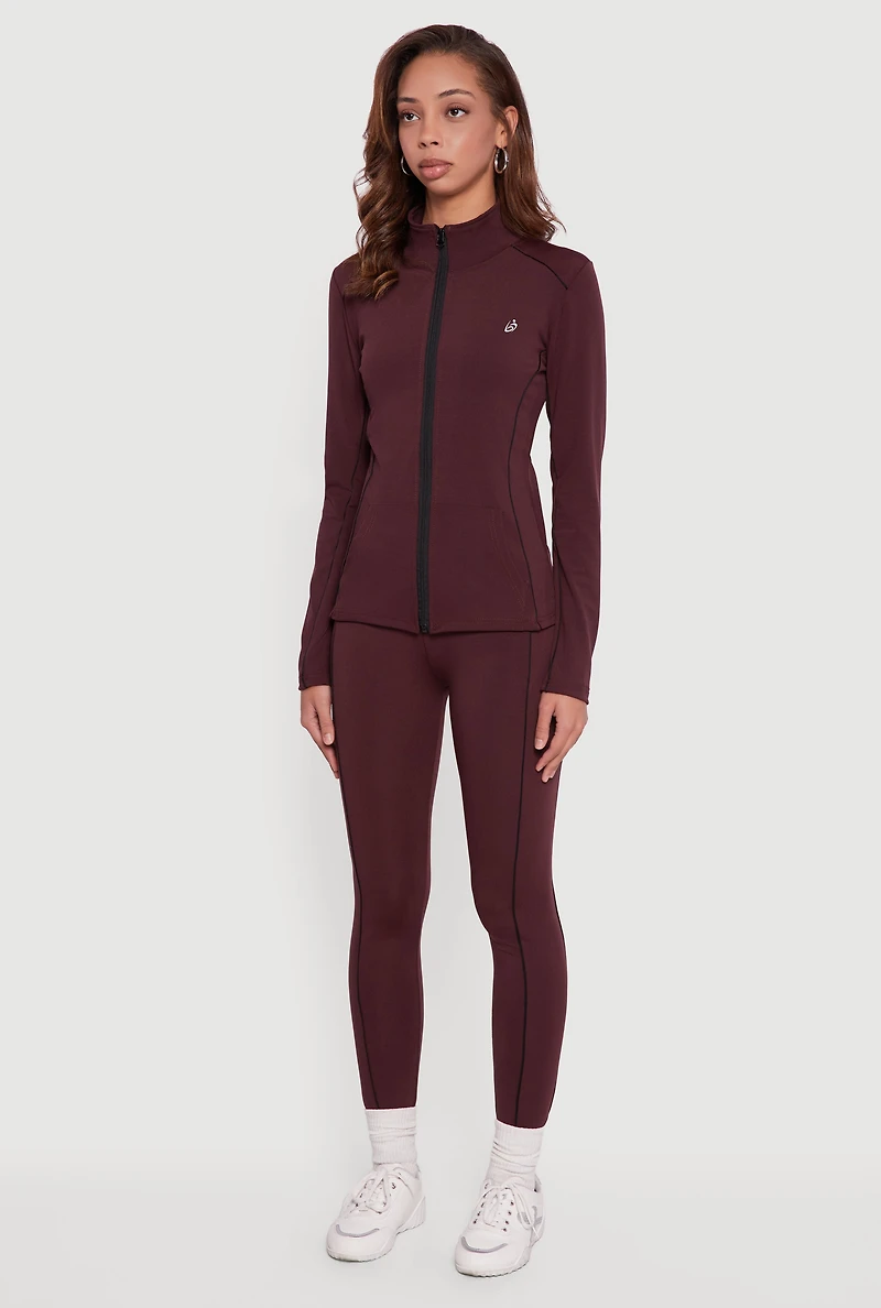 Zip Front Mock Neck Contrast Trim Track Jacket