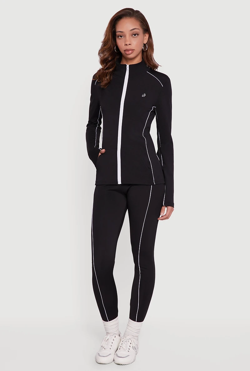 Contrast Trim Pipping Mid Rise Leggings