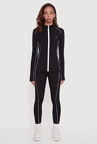 Contrast Trim Pipping Mid Rise Leggings