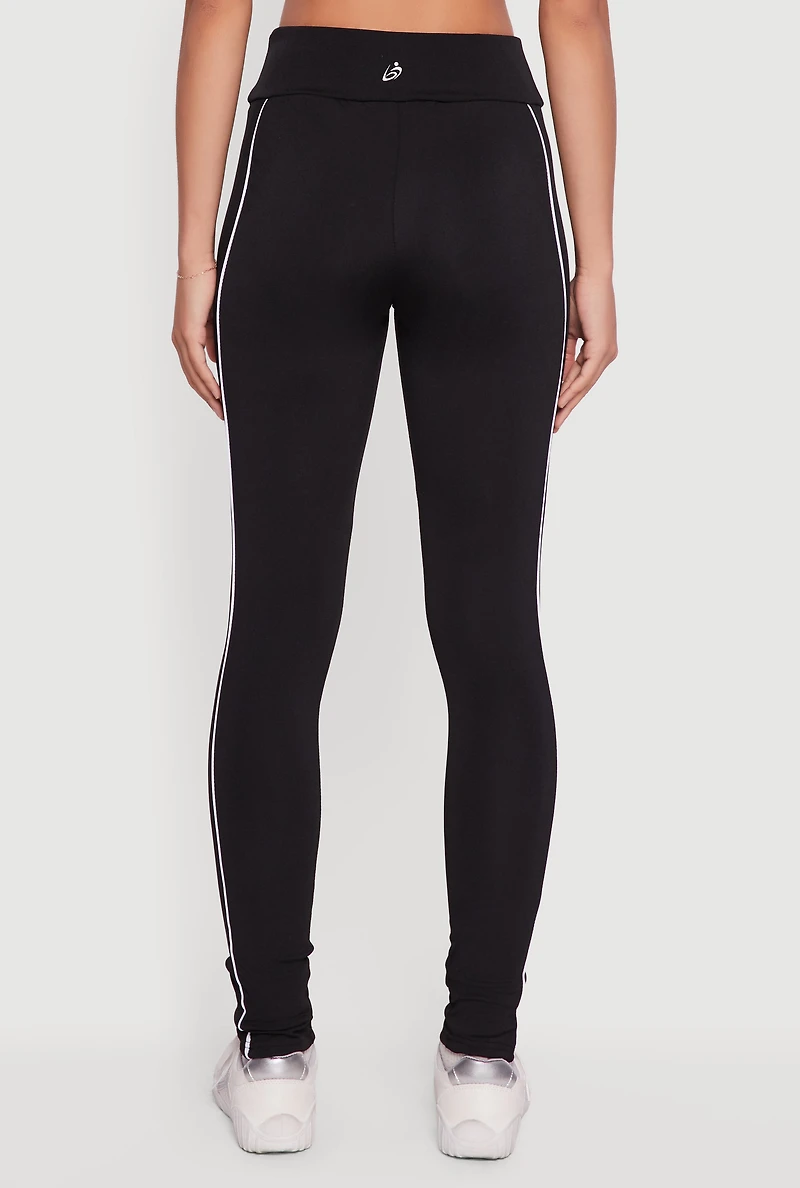 Contrast Trim Pipping Mid Rise Leggings