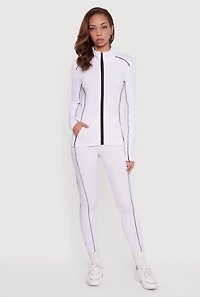 Contrast Trim Pipping Mid Rise Leggings