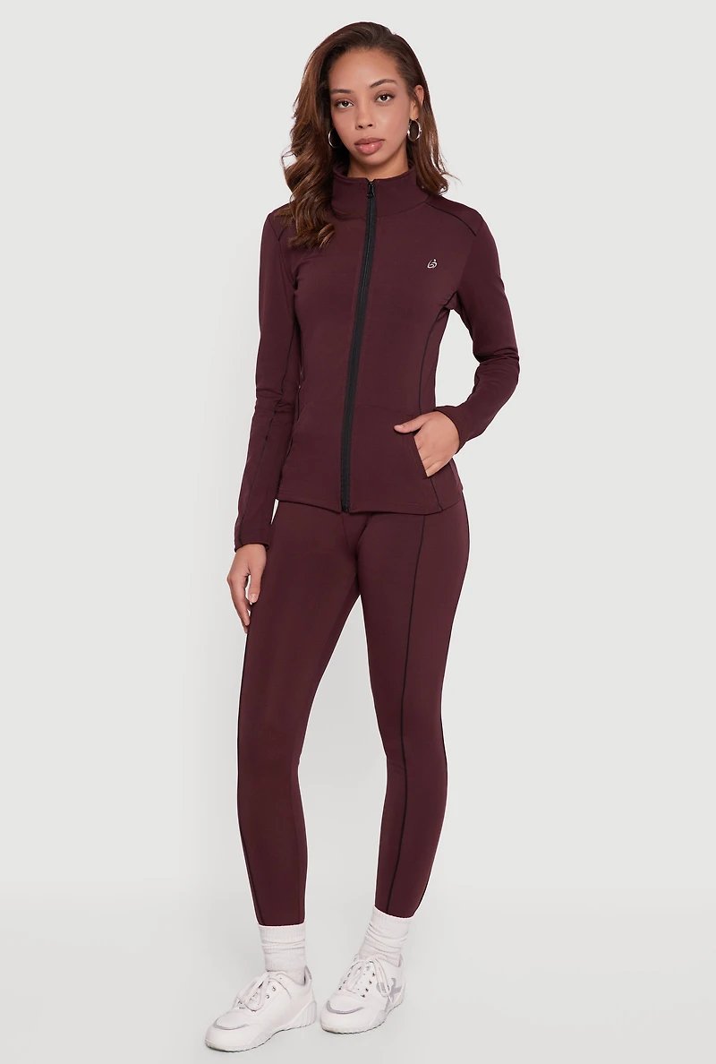 Contrast Trim Pipping Mid Rise Leggings