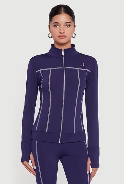 Decorative Stitch Zip Front Mock Neck Track Jacket