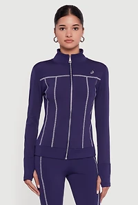 Decorative Stitch Zip Front Mock Neck Track Jacket