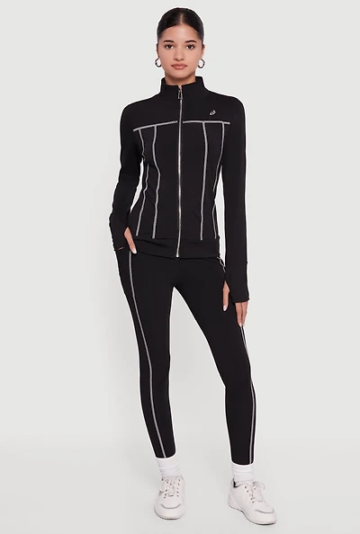 High Waisted Contrast Trim Decorative Stitch Leggings