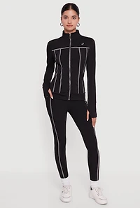 High Waisted Contrast Trim Decorative Stitch Leggings